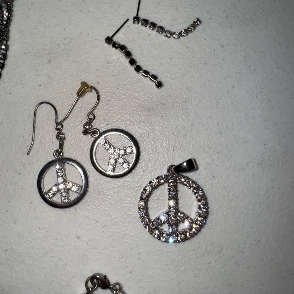 Statement & Rhinestone Jewelry Bundle Peace Signs… - image 4